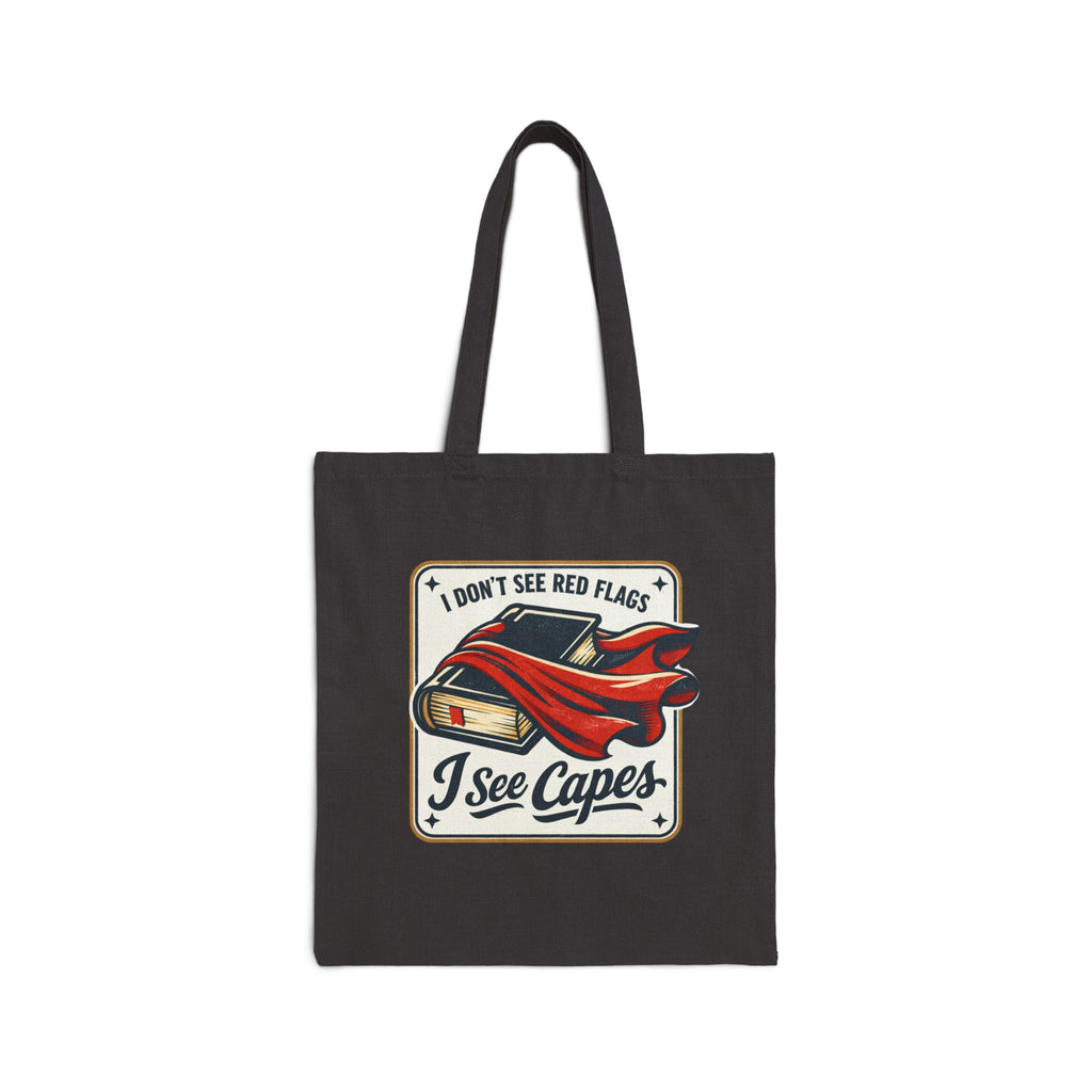 Canvas Tote Bag — "I Don't See Red Flags, I See Capes" Retro Superhero Grocery Beach Bag